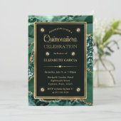Elegant Green en Gold Glitter Agate Quinceanera Kaart (Staand voorkant)