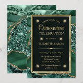 Elegant Green en Gold Glitter Agate Quinceanera Kaart (Voorkant / Achterkant)