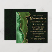 Elegant Green en Gold Glitter Agate Quinceanera Kaart (Voorkant / Achterkant)