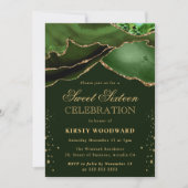 Elegant Green en Gold Glitter Agate Sweet 16 Kaart (Voorkant)