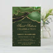 Elegant Green en Gold Glitter Agate Sweet 16 Kaart (Staand voorkant)