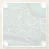 Elegant Green en Gold Glitter Ocean Agate Glazen Onderzetter (Achterkant)
