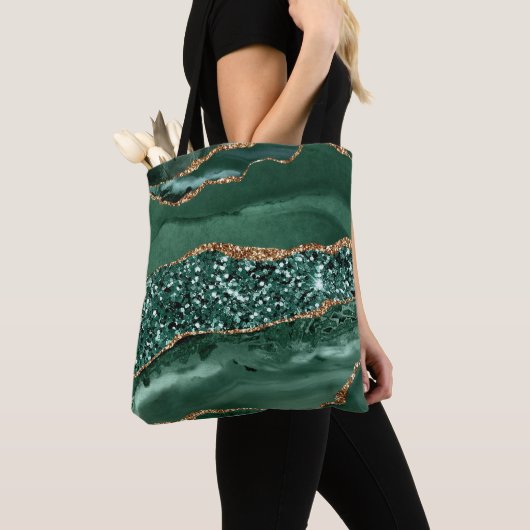 Elegant Green en Gold Glitter Ocean Agate Tote Bag (Dichtbij)