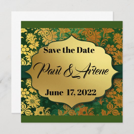Elegant Green en Gold Invitation (Voorkant / Achterkant)