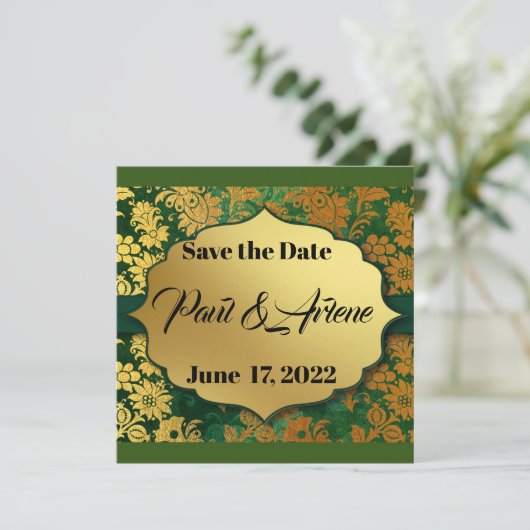 Elegant Green en Gold Invitation (Staand voorkant)