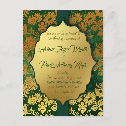Elegant Green en Gold Invitation Uitnodiging Briefkaart (Voorkant)