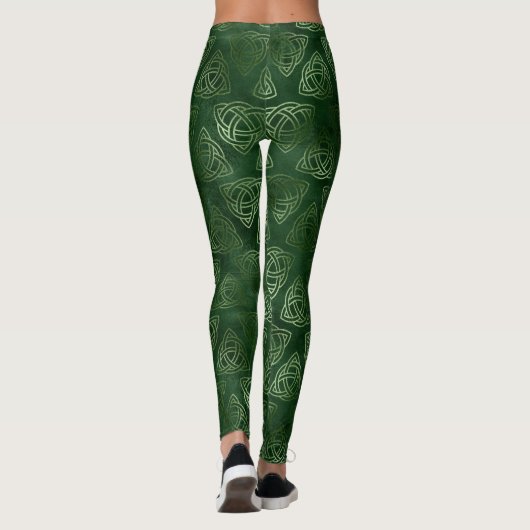 Elegant Green en Gold Irish Celtic Pattern Leggings (Achterkant)