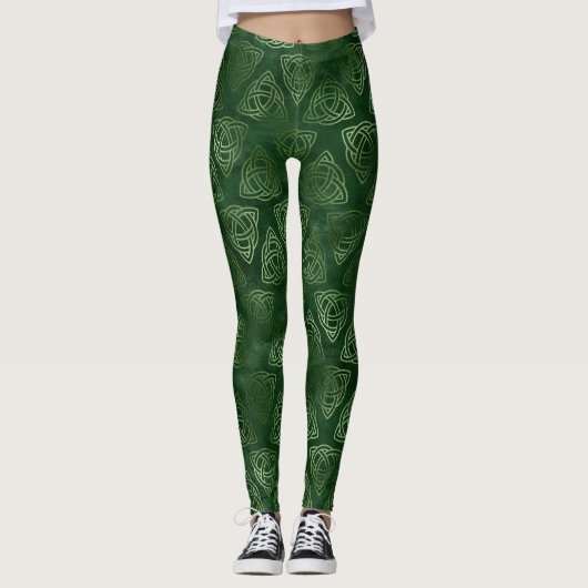 Elegant Green en Gold Irish Celtic Pattern Leggings (Voorkant)