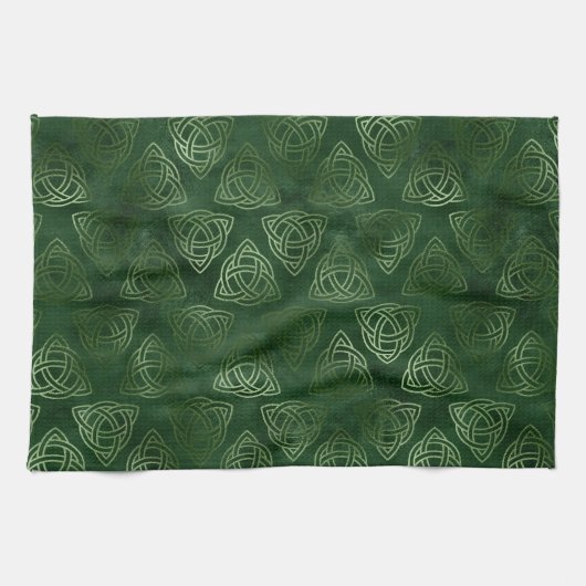 Elegant Green en Gold Irish Celtic Pattern Theedoek (Horizontaal)