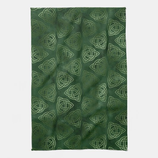 Elegant Green en Gold Irish Celtic Pattern Theedoek (Verticaal)