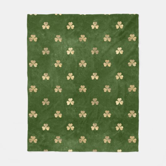Elegant Green en Gold Irish Shamrock Clover Fleece Deken (Voorkant)