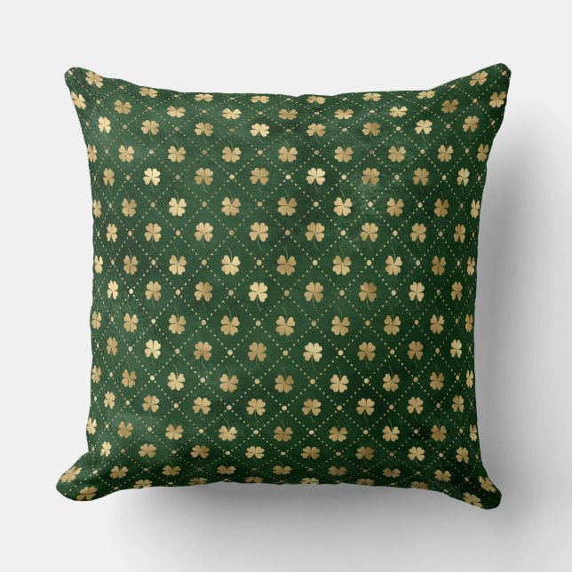 Elegant Green en Gold Irish Shamrock Clover Kussen (Voorkant)