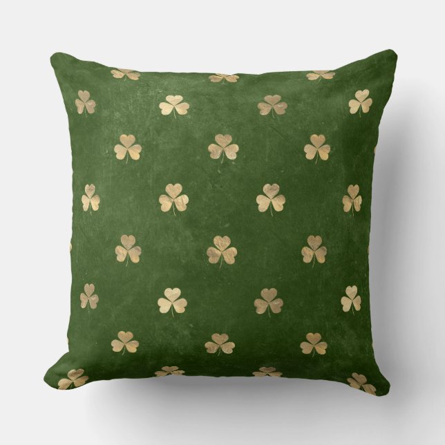 Elegant Green en Gold Irish Shamrock Clover Kussen (Voorkant)
