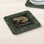 Elegant Green en Gold Leopard en Spots Pattern Bier Onderzetter (Linkerzijde)