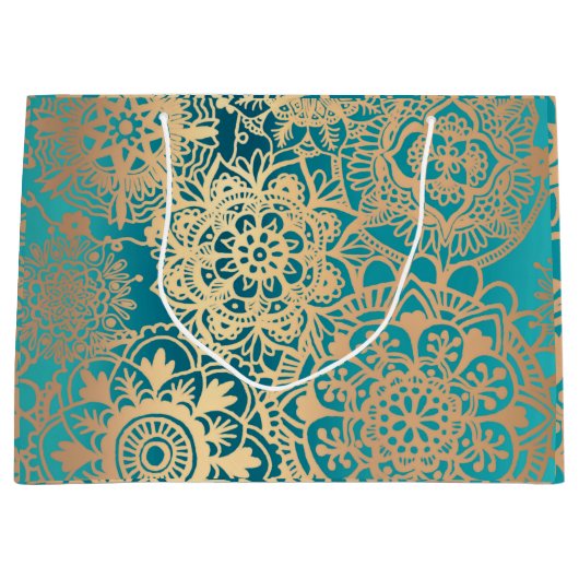 Elegant Green en Gold Mandala Pattern Groot Cadeauzakje (Voorkant)