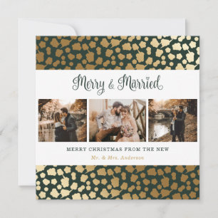Elegant Green en Gold Merry en huwelijkskerst Feestdagenkaart