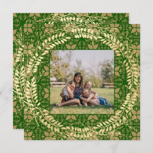 Elegant Green en Gold Photo Feestdagenkaart (Voorkant / Achterkant)
