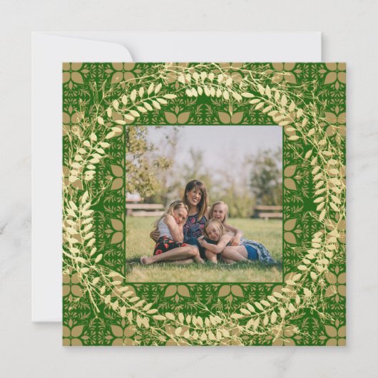 Elegant Green en Gold Photo Feestdagenkaart (Voorkant)