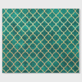 Elegant Green en Gold Quatrefoil Art Deco Pattern Cadeaupapier (Vlak)