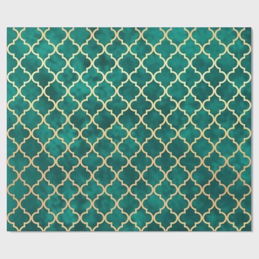 Elegant Green en Gold Quatrefoil Art Deco Pattern Cadeaupapier (Vlak)