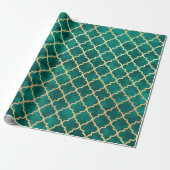 Elegant Green en Gold Quatrefoil Art Deco Pattern Cadeaupapier (Uitgerold)