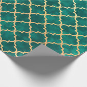 Elegant Green en Gold Quatrefoil Art Deco Pattern Cadeaupapier (Hoek)