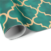 Elegant Green en Gold Quatrefoil Art Deco Pattern Cadeaupapier (Rol Hoek)