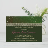 Elegant Green en Gold Quinceañera Uitnodiging (Staand voorkant)