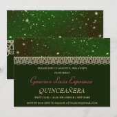 Elegant Green en Gold Quinceañera Uitnodiging (Voorkant / Achterkant)