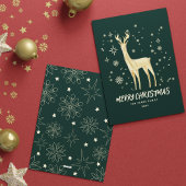 Elegant Green en Gold Reindeer Merry Kerstmis Feestdagenkaart