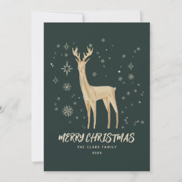 Elegant Green en Gold Reindeer Merry Kerstmis Feestdagenkaart
