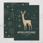 Elegant Green en Gold Reindeer Merry Kerstmis Feestdagenkaart (Voorkant / Achterkant)