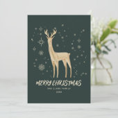 Elegant Green en Gold Reindeer Merry Kerstmis Feestdagenkaart (Staand voorkant)