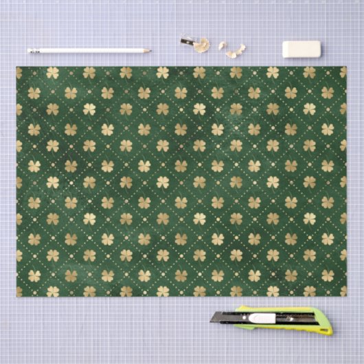 Elegant Green en Gold Shamrock Pattern Tissuepapier (Craft)