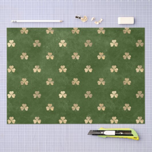 Elegant Green en Gold Shamrock Pattern Tissuepapier (Craft)