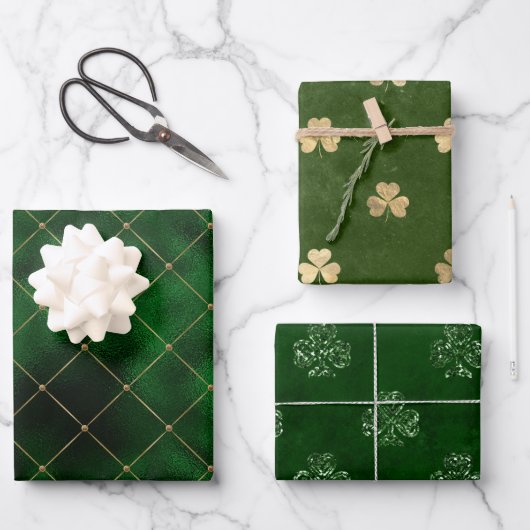 Elegant Green en Gold Shamrock St Patrick's Day Inpakpapier Vel (Voorkant)