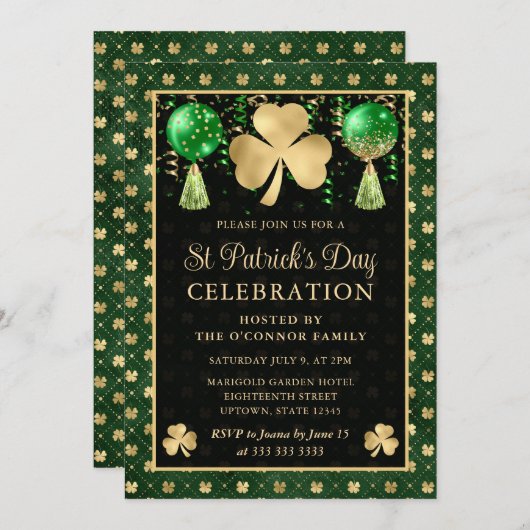 Elegant Green en Gold Shamrock St Patrick's Day Kaart (Voorkant / Achterkant)