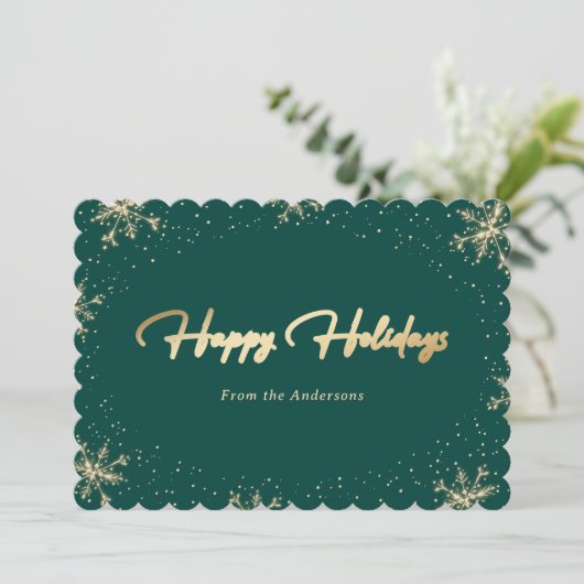 Elegant Green en Gold Snowflake Feestdagenkaart (Staand voorkant)