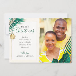 Elegant Green en Gold Tropical Kerstfoto Feestdagenkaart