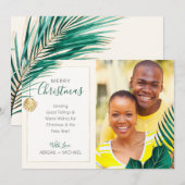 Elegant Green en Gold Tropical Kerstfoto Feestdagenkaart (Voorkant / Achterkant)
