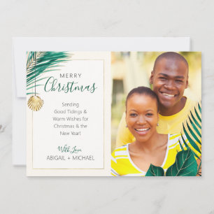 Elegant Green en Gold Tropical Kerstfoto Feestdagenkaart