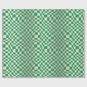 Elegant Green en Gold Wavy Checker Pattern Cadeaupapier (Vlak)