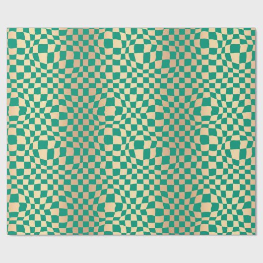 Elegant Green en Gold Wavy Checker Pattern Cadeaupapier (Vlak)