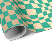 Elegant Green en Gold Wavy Checker Pattern Cadeaupapier (Rol Hoek)