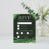 Elegant Green en Silver Glitter Agate Wedding RSVP Kaartje (Staand voorkant)
