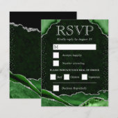 Elegant Green en Silver Glitter Agate Wedding RSVP Kaartje (Voorkant / Achterkant)