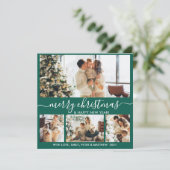 Elegant Green en White 4 Photo Collage Kerstmis Feestdagenkaart (Staand voorkant)
