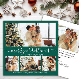 Elegant Green en White 4 Photo Collage Kerstmis Feestdagenkaart