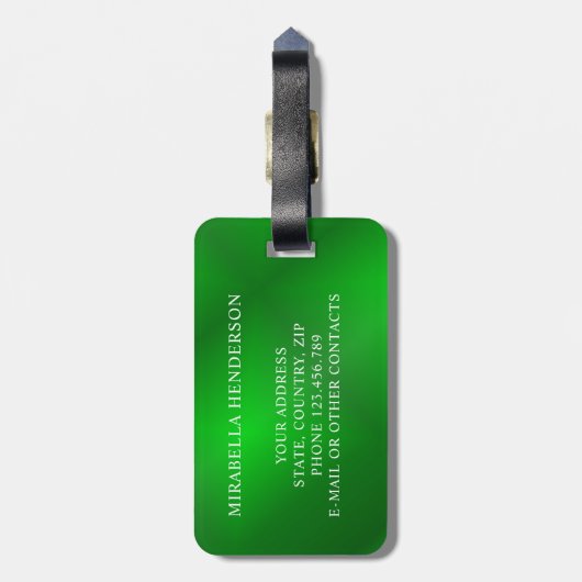 Elegant Green en White Custom Name Bagagelabel (Achterkant verticaal)