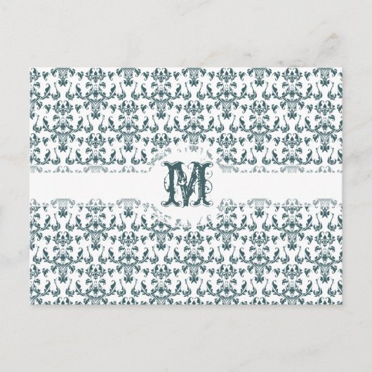 Elegant Green en White  Victoriaans Damask Briefkaart (Voorkant)